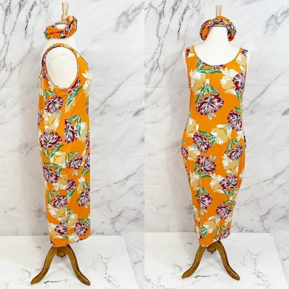 Rebdolls Bodycon Tropical Midi Dress 3X with Turban